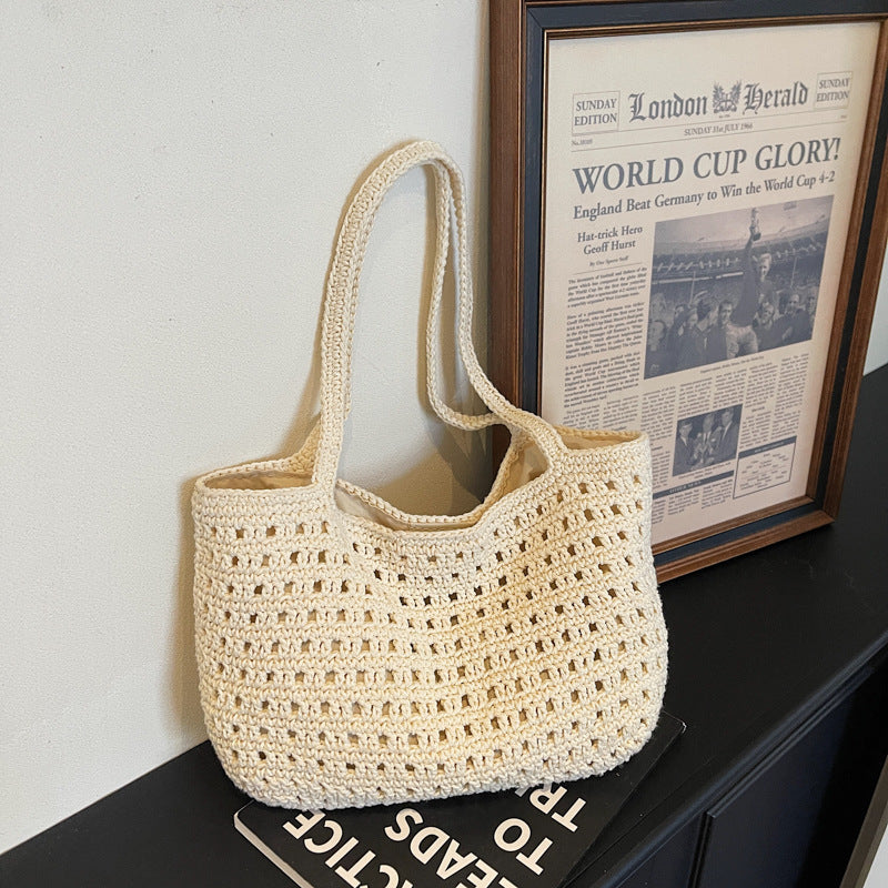 Women's Spring Hand-woven High-grade Simple Waffle Mesh Finished Commute Women's Shoulder Bag