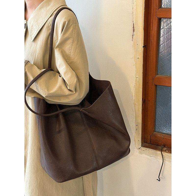 Women's Korean Style High-grade Soft Leather Simple Commute Tote Bag