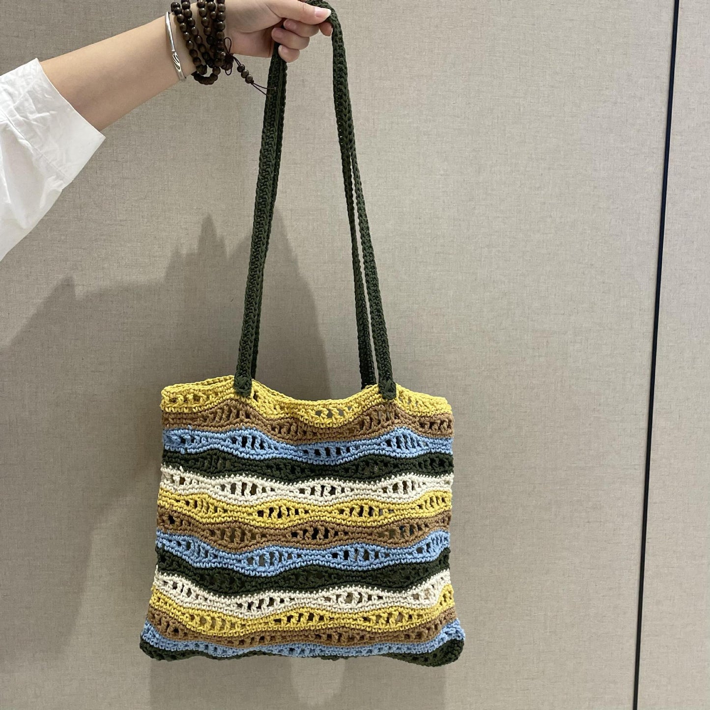 Laziness Female Color Wave Pattern Contrast Cotton Large Women's Shoulder Bag