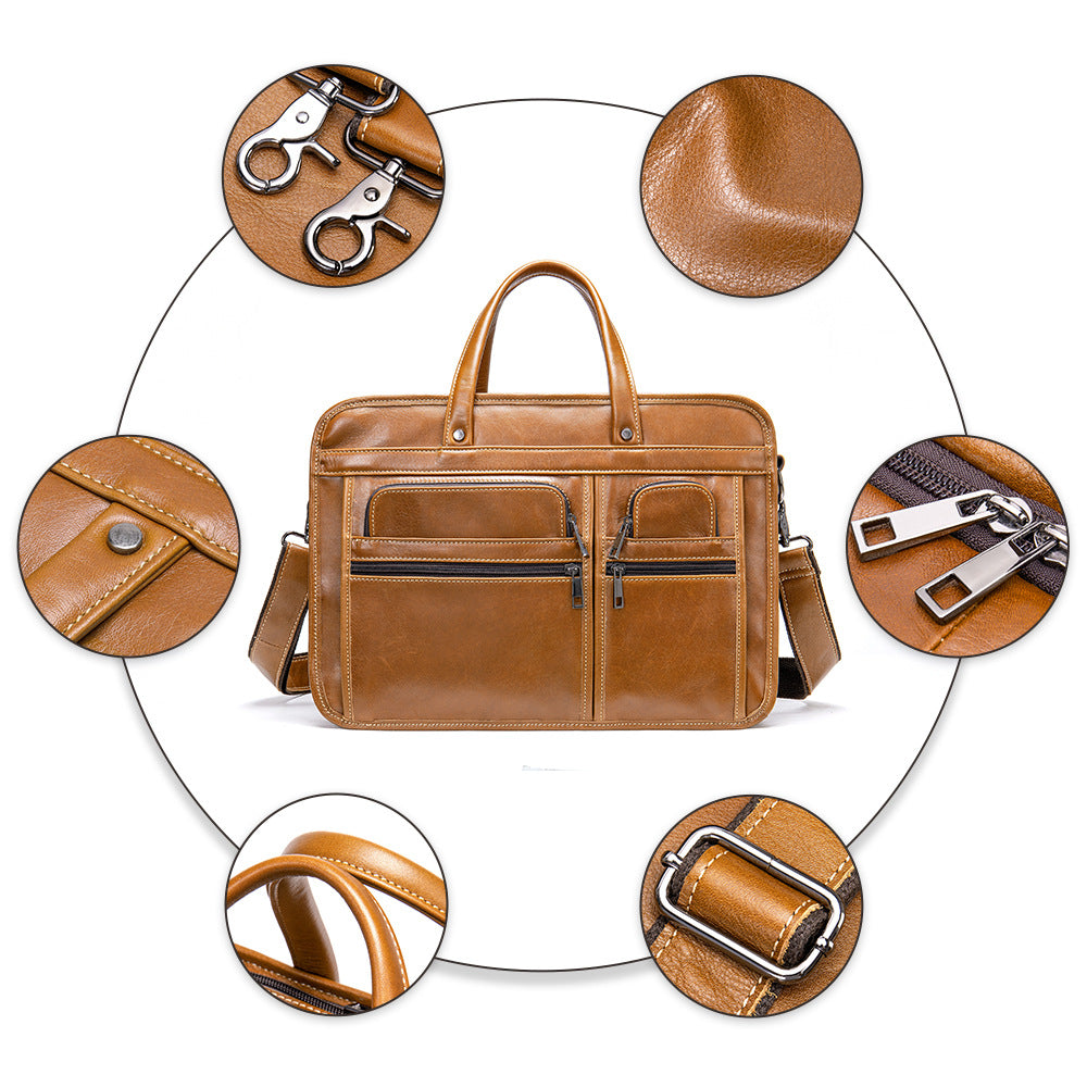 Men's Genuine Leather Large Capacity Business Document Laptop Bags