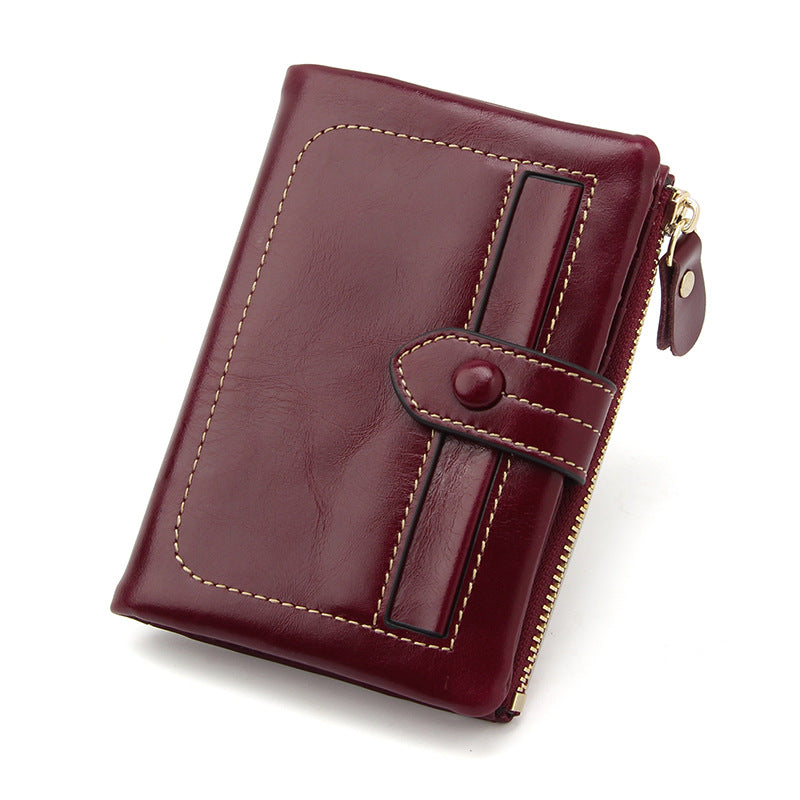 Women's Layer Oil Wax Cowhide Genuine Leather Retro Large Capacity Multiple Ladies Wallet