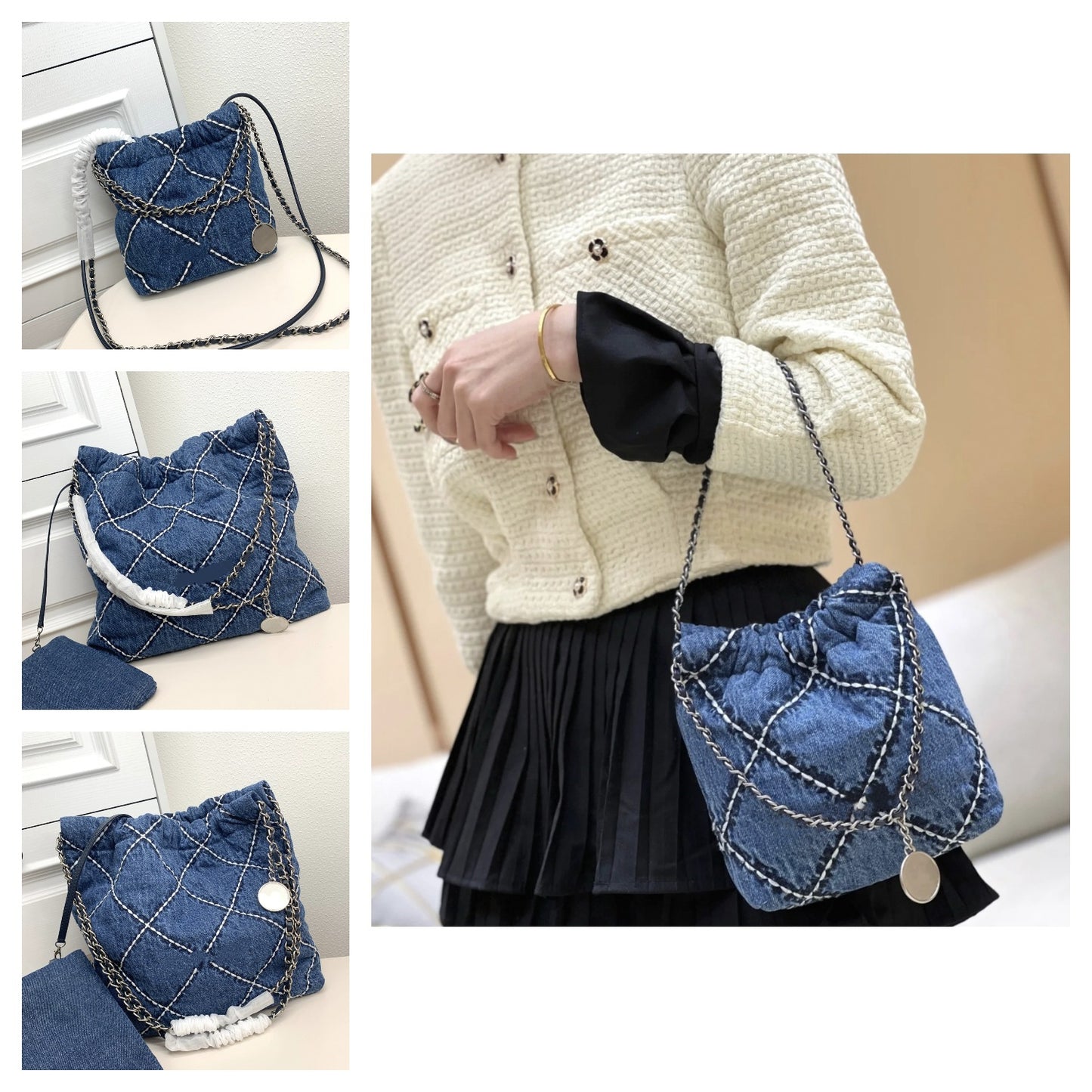 Women's Denim Garbage Shopping Chain Large Capacity Bags