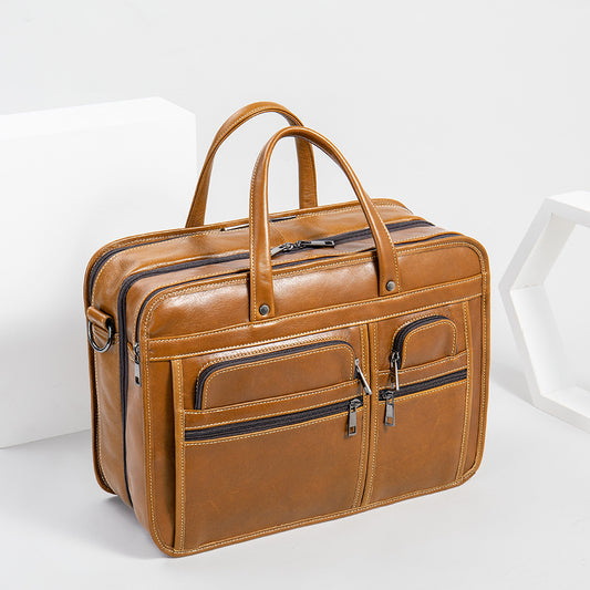 Men's Genuine Leather Large Capacity Business Document Laptop Bags