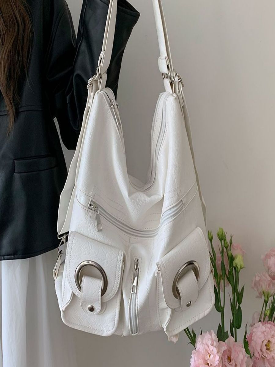 Versatile Zipper Pocket Leather Commuter Large Capacity Design Sense Women's Messenger Bag