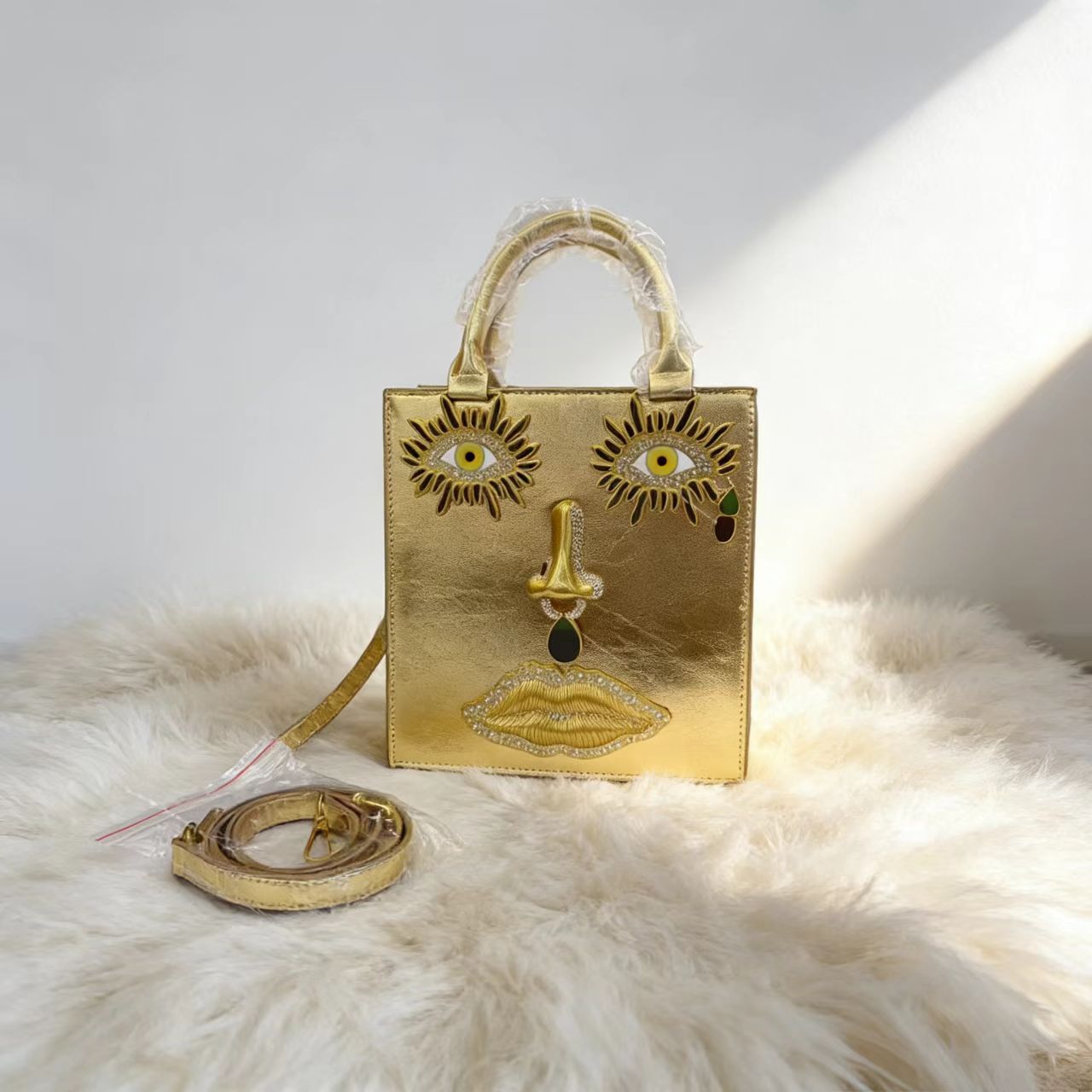 Women's Face Popular Sier Patent Leather Simple Handbags
