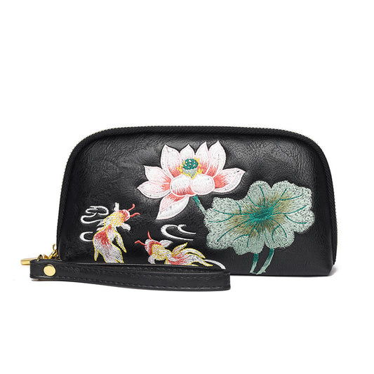 Style National Fashion Double Layer Mobile Change Embroidery Women's Clutch