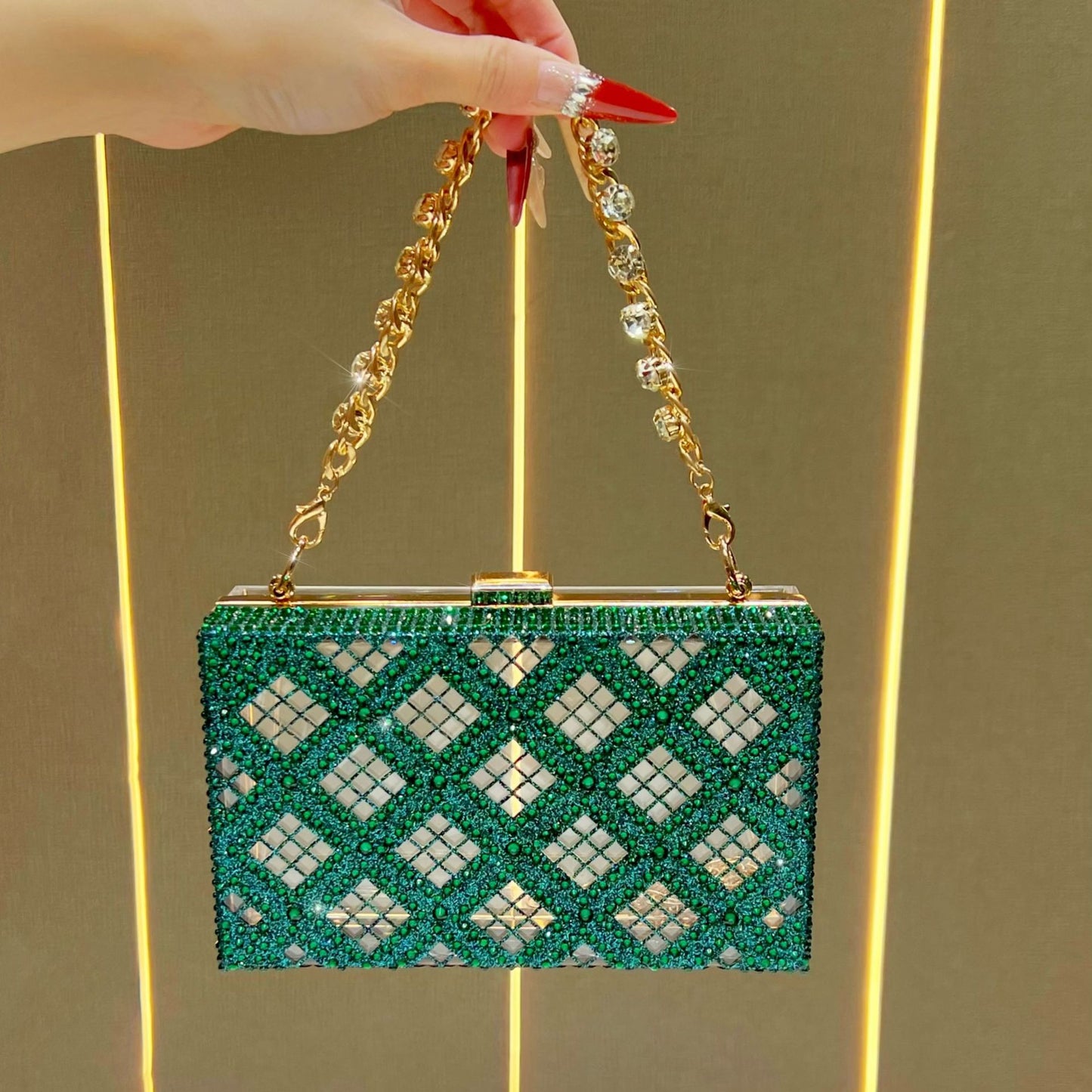 Women's Diamond High-grade Clutch Chain Transparent Dinner Bag