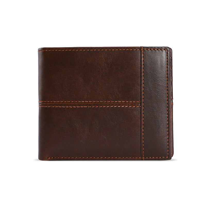 Men's Genuine Leather Off Short Style Multiple Slots Horizontal Men's Wallet