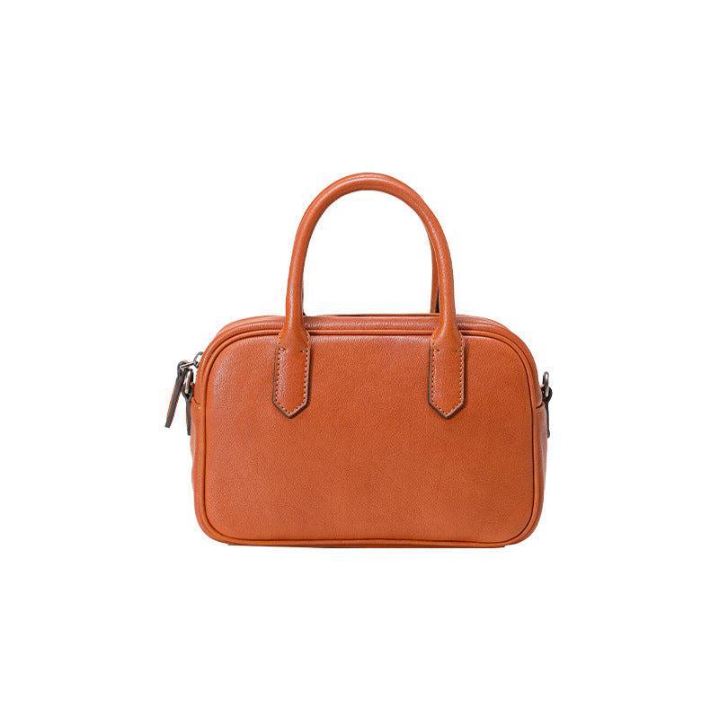Women's Wide Vegetable Tanning Leather Versatile Bowling Small Square Bag
