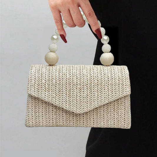 Women's Straw Woven Hand Pearl Fresh High Dinner Bag