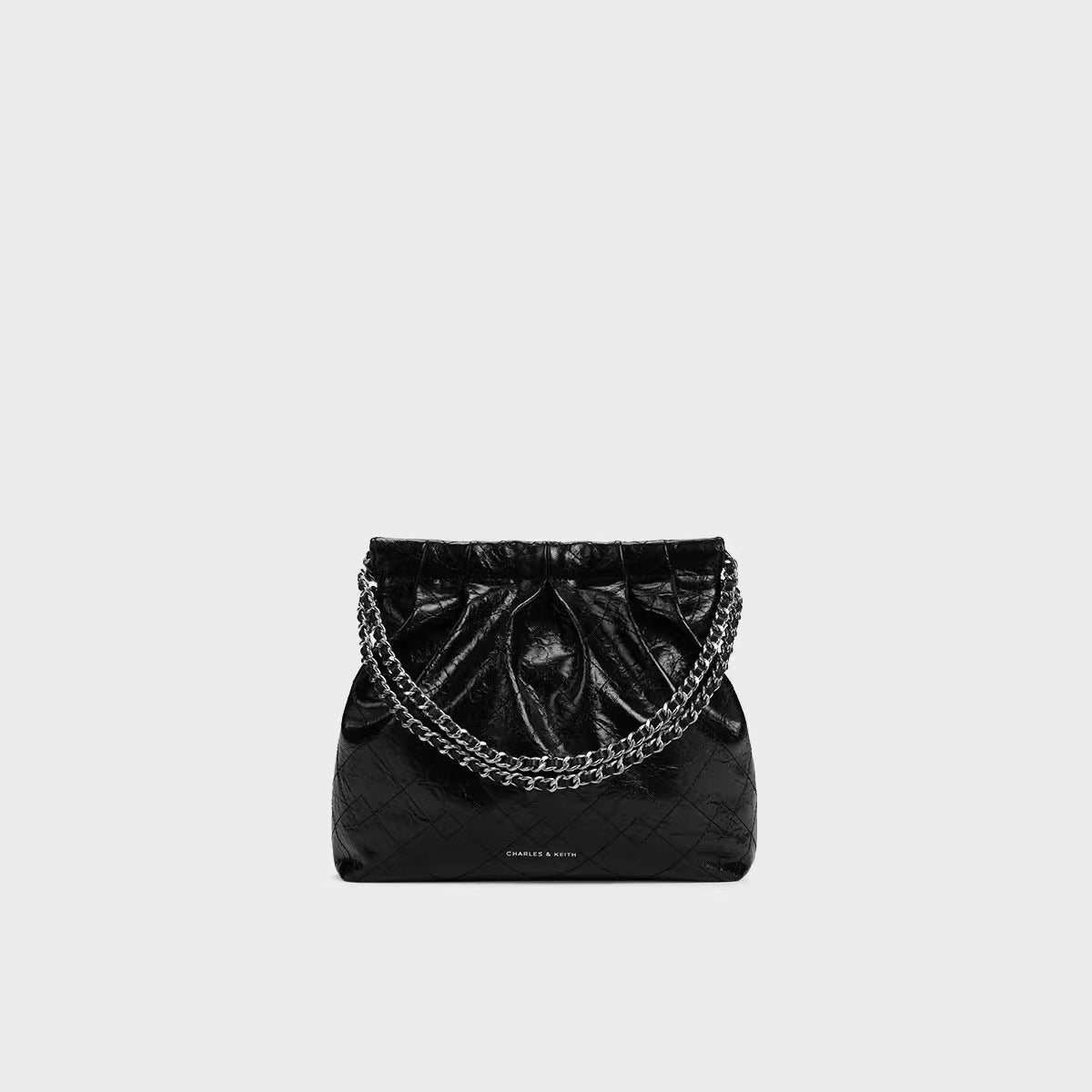 Charles Keith Portable Hobo Rhombus Chain Fashion Large Capacity Trendy Tote Bag