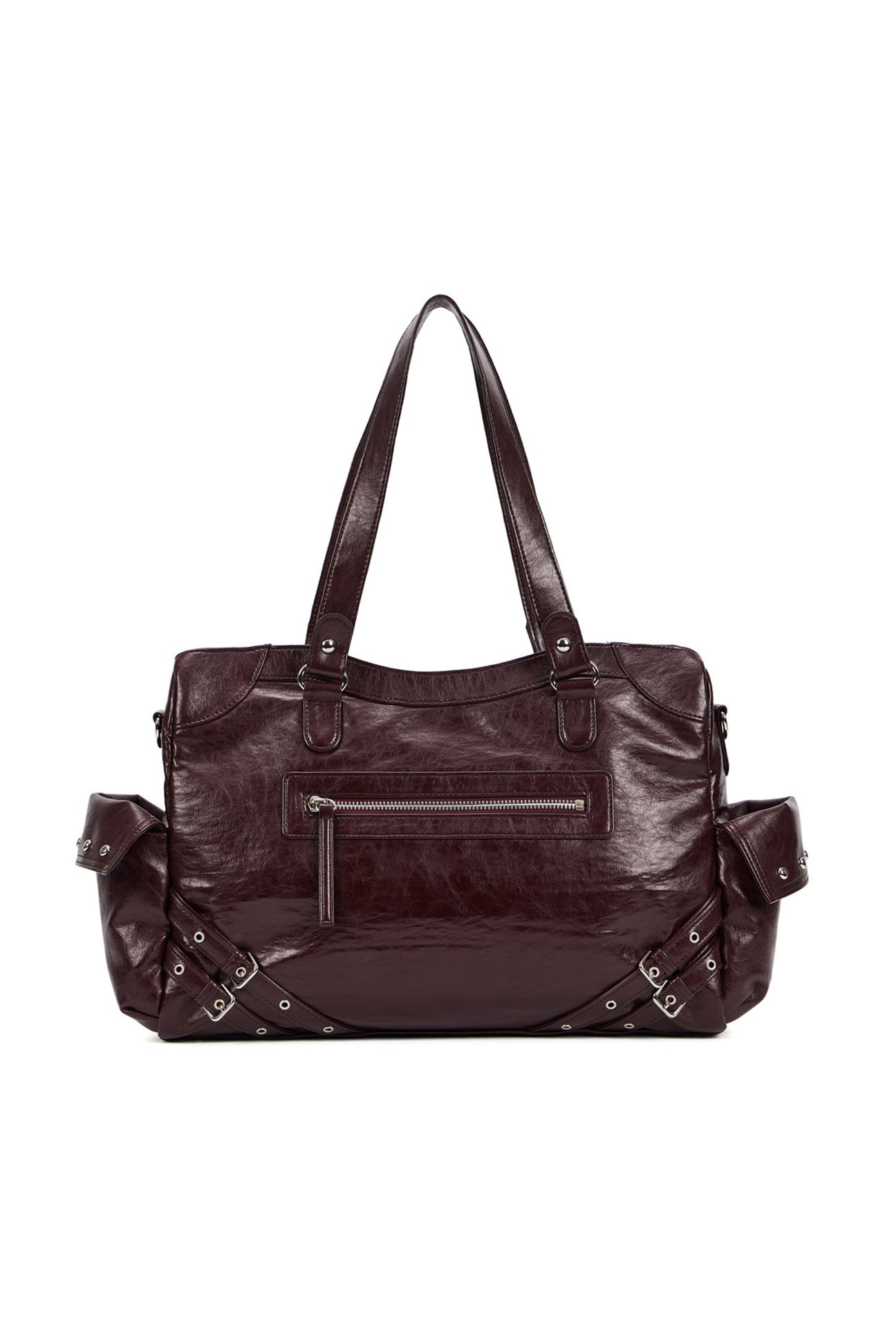 Women's Niche Motorcycle Large Drawstring Pocket Studded Tote Bag