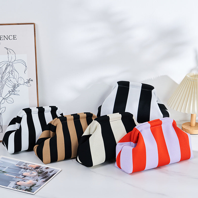 Knitted Striped Cloud Large Capacity Everyday Joker Contrast Color Handbags