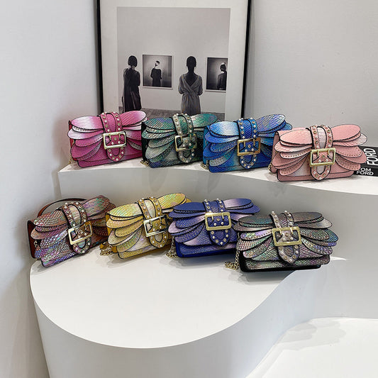 Women's Good-looking Butterfly Wings Rivet Chain Fashion Small Square Bag