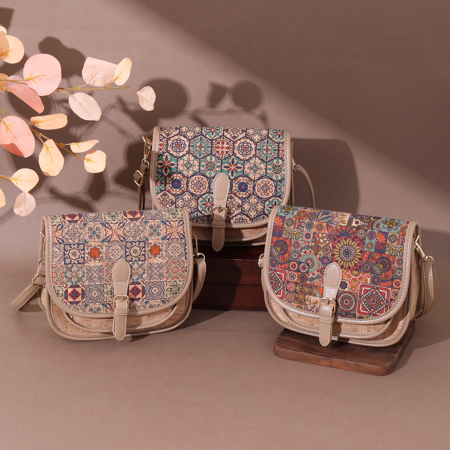 Women's Soft Wood Grain Bark Ethnic Style Patchwork Women's Messenger Bag