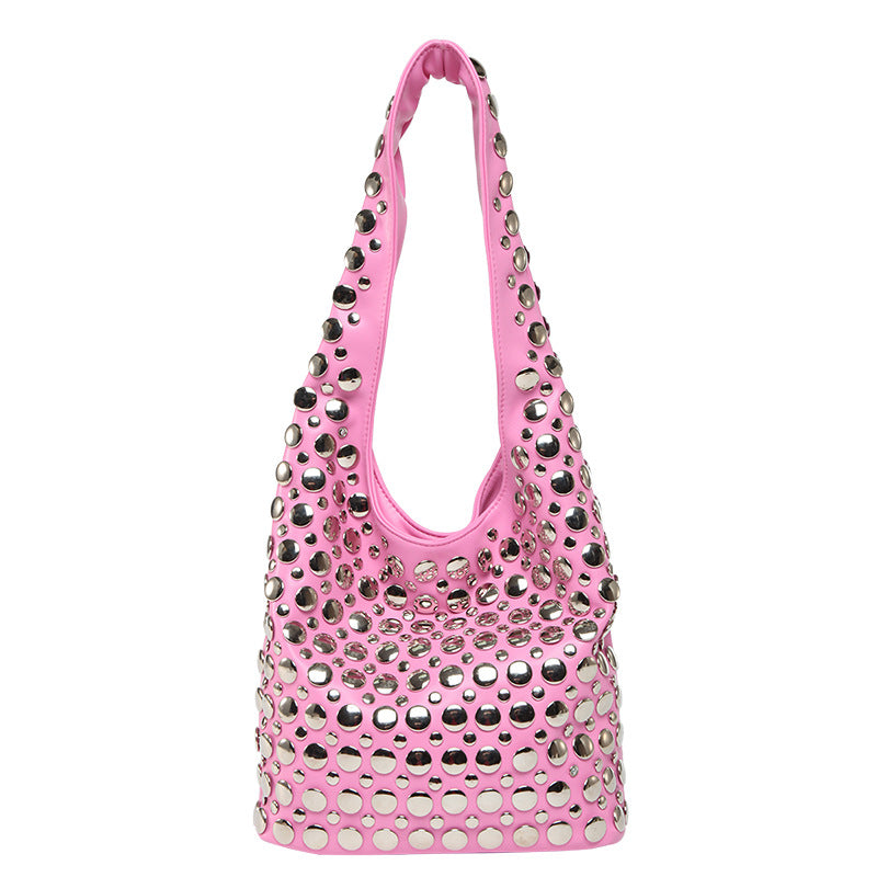 Women's Punk Style Rivet Inlaid Leopard Print Shoulder Bags