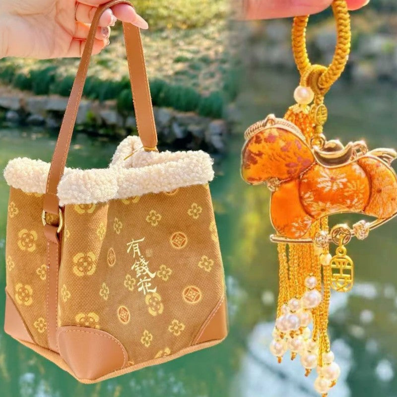 Rich Flower Gold Money Limit Khaki Women's Handbag
