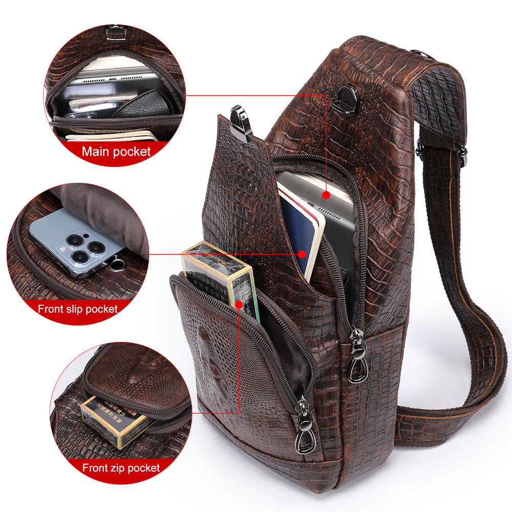 Men's Imitation Crocodile Pattern Cowhide Street Trend Genuine Shoulder Bags