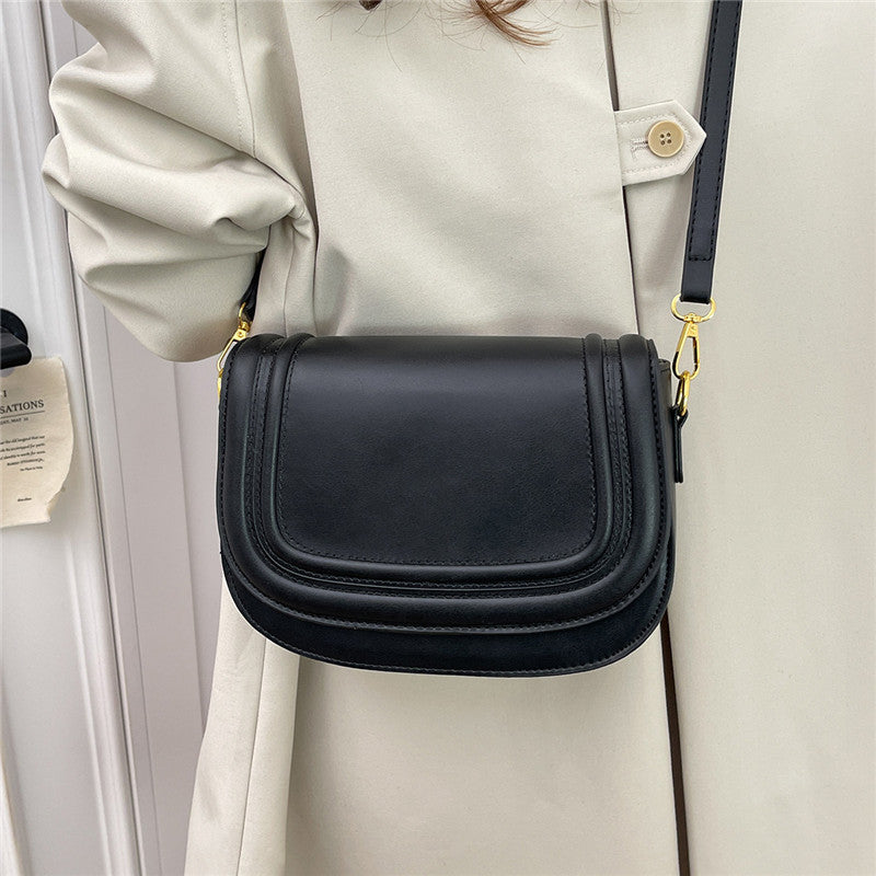 Retro Solid Color Saddle Niche Texture Portable Women's Messenger Bag