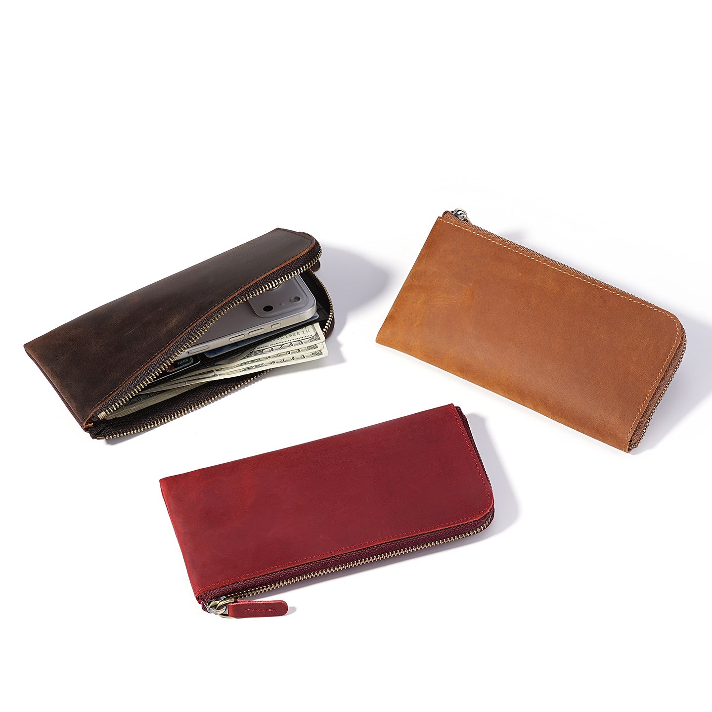 Men's Vintage Crazy Horse Leather Long Slot Men's Clutch