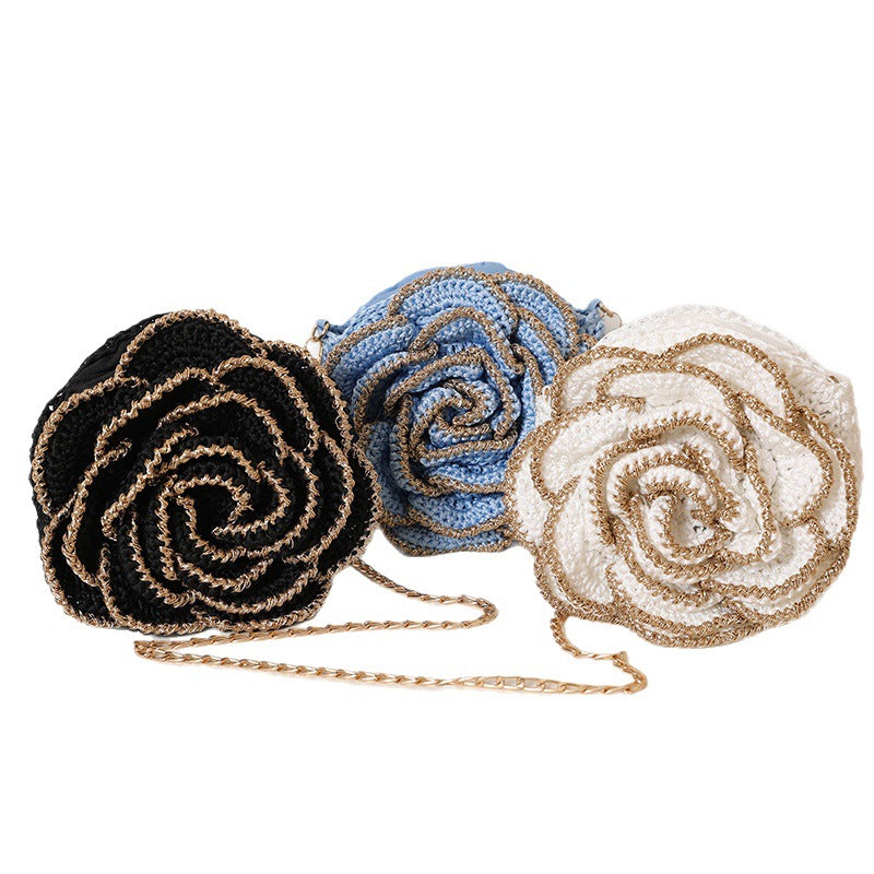 Penh Three-dimensional Camellia Straw Flowers Woven Seaside Women's Shoulder Bag