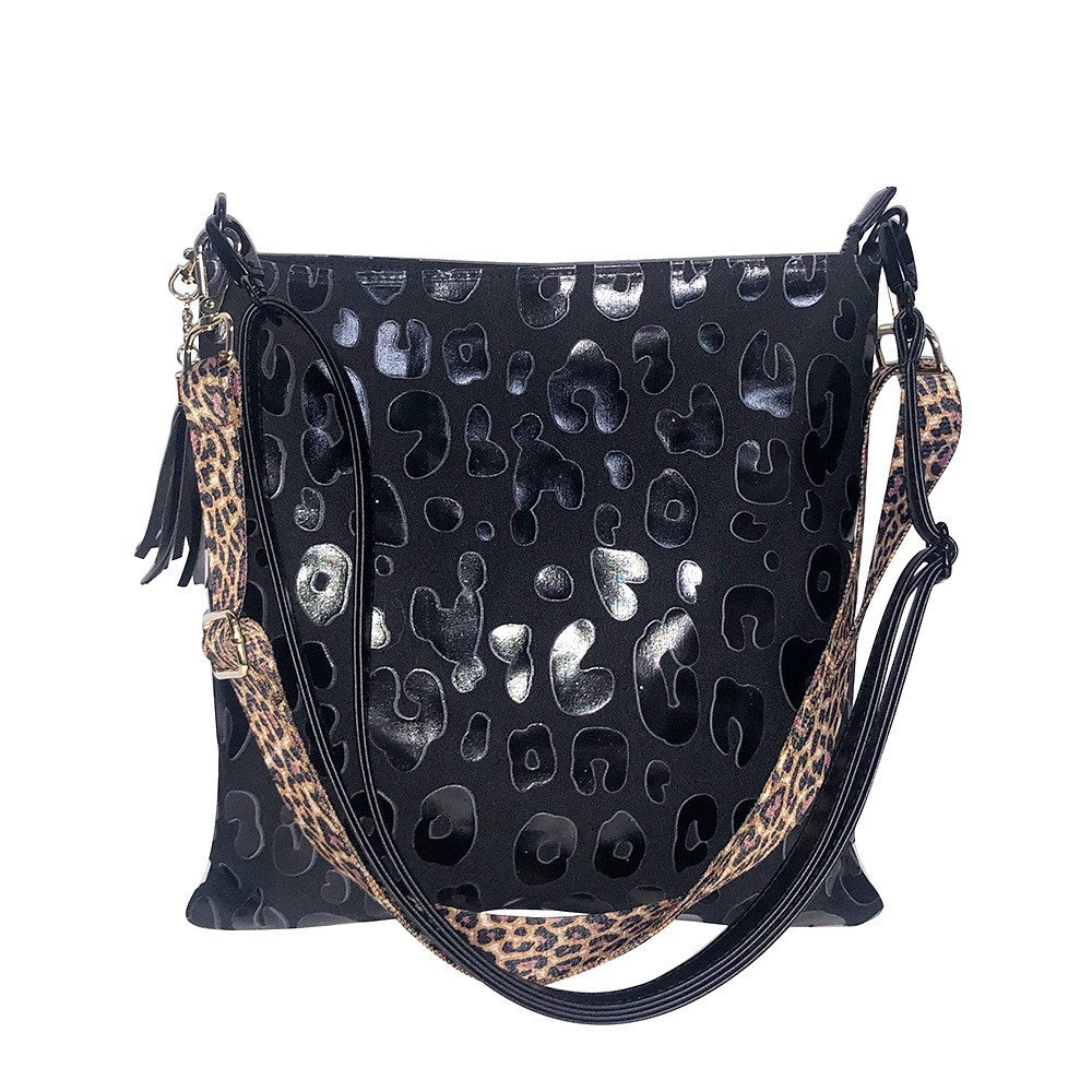 Women's Plaid Black Bright Leopard Print Cows Pattern Sunflower Zipper Vertical Women's Shoulder Bag