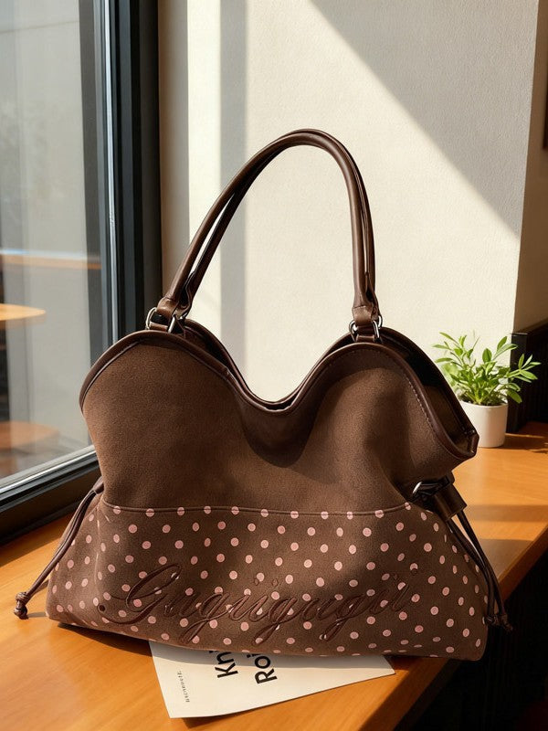 Women's Suede Polka Dot Stitching Drawstring Large Women's Messenger Bag