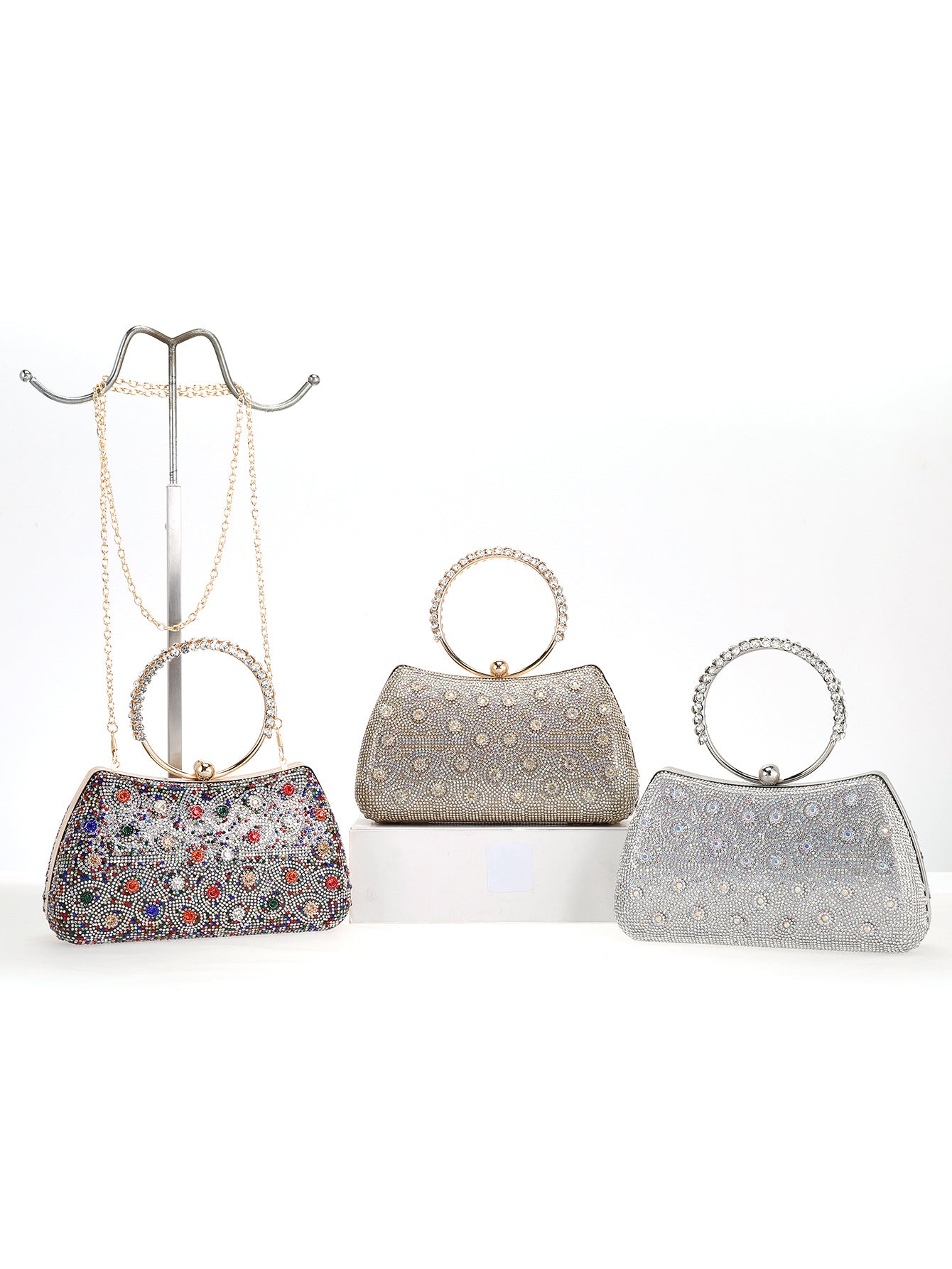Women's Rhinestone Box Diamond Portable Banquet Bride Handbags