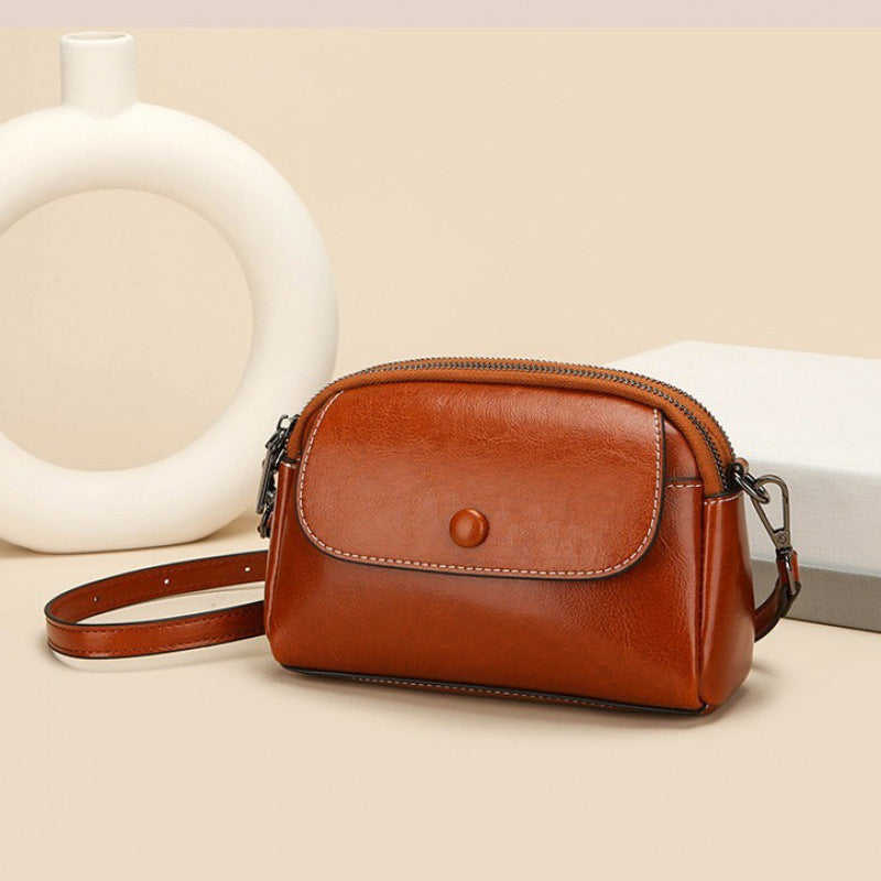 Women's Wax Cowhide Shell Genuine Leather Simple Small Square Bags