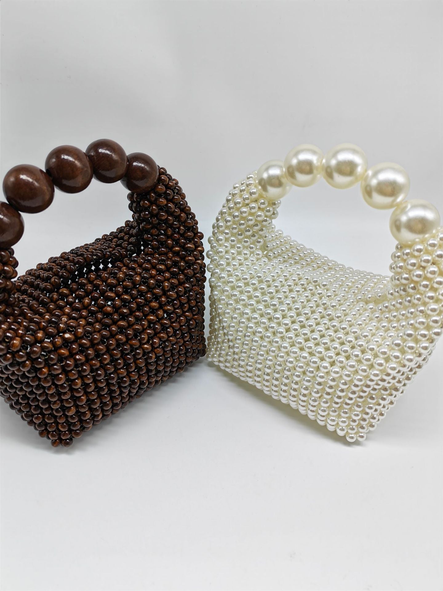 French Style Wooden Woven Beads Vintage Pearl With Women's Handbag