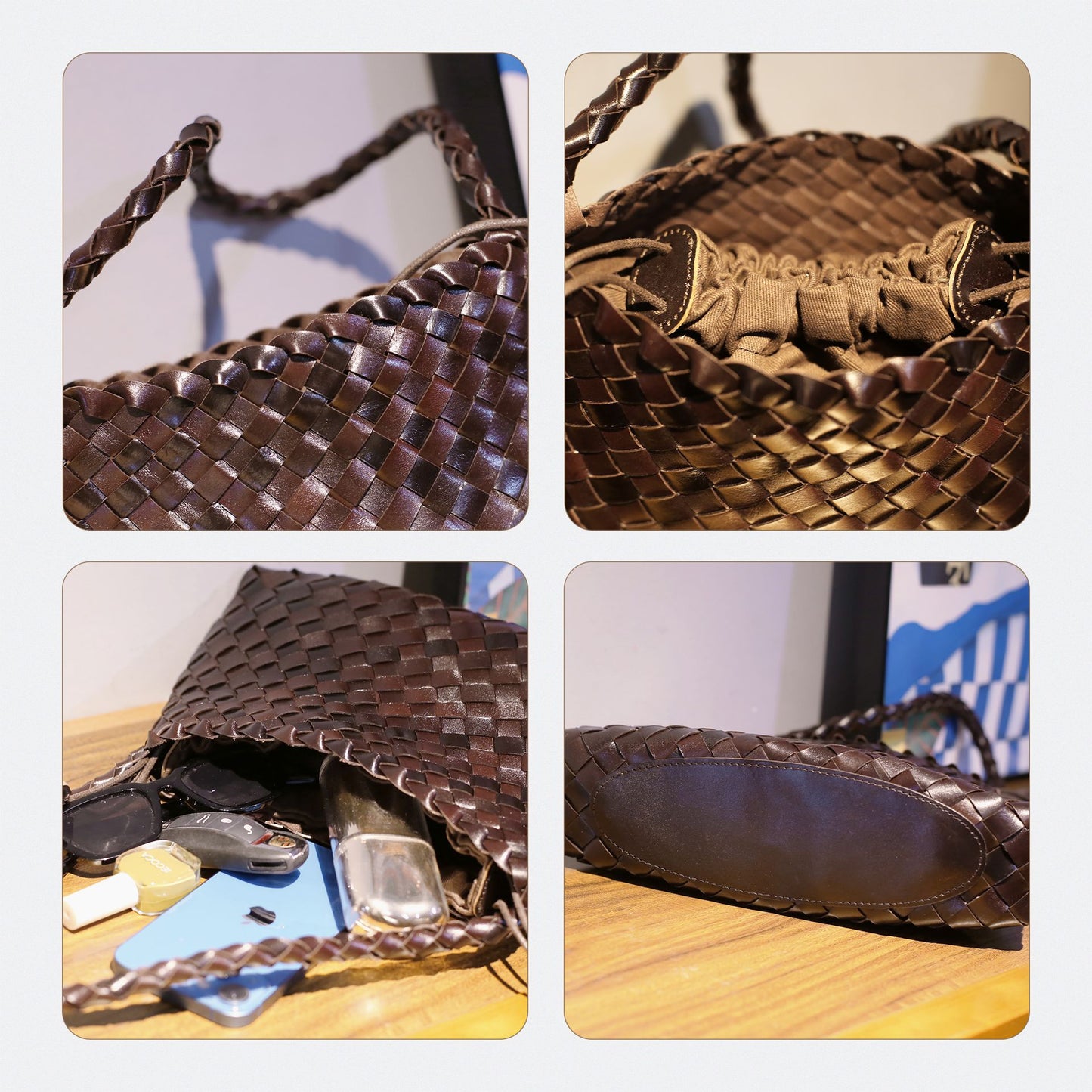 First Layer Cowhide Woven French Handmade Genuine Leather Fashion Retro Shoulder Bags