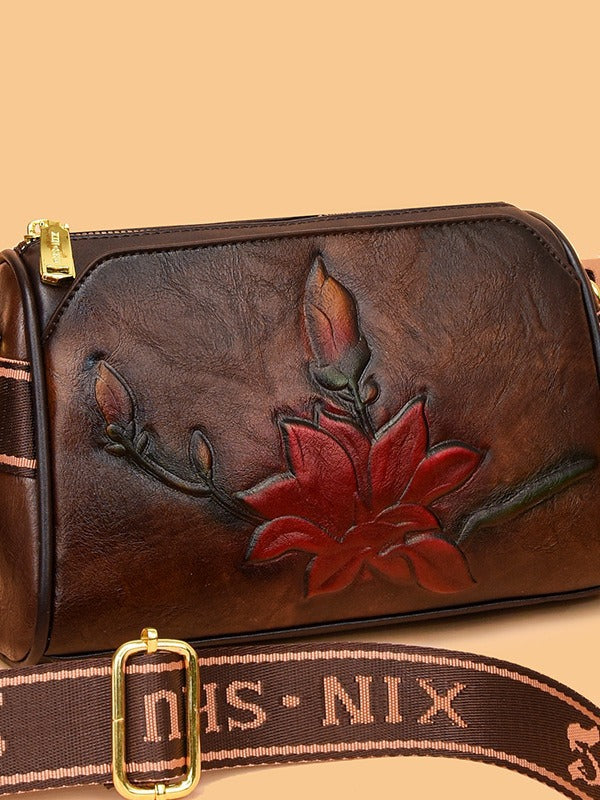 Women's Affordable Luxury Fashion Retro Chinese Ethnic Rune Carved Authentic Leather Women's Messenger Bag