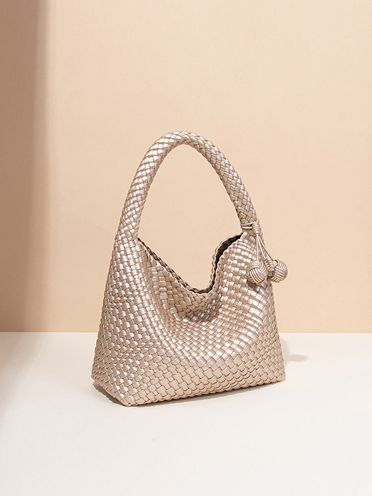 Popular Champagne Gold Woven Large Capacity Tote Bag
