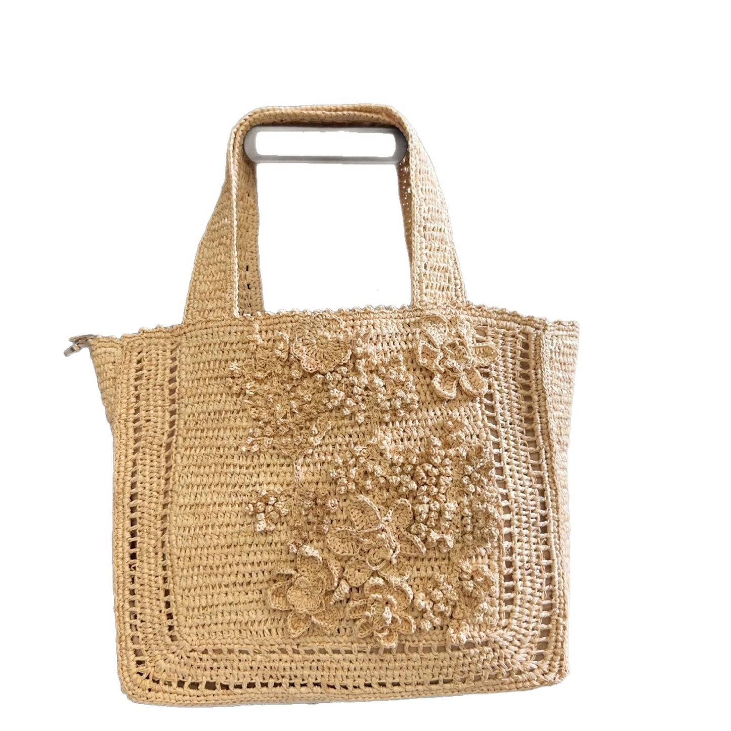 Capacity Hand Crocheting Three-dimensional Flowers Woven Summer Seaside Vacation Retro Tote Bags