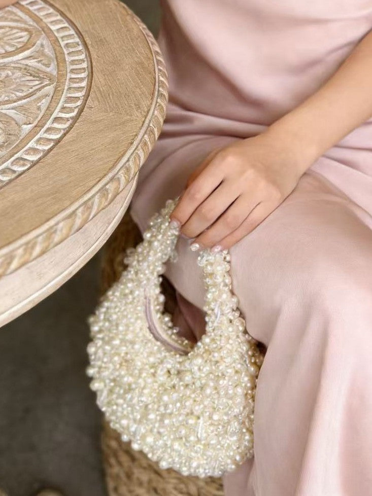Women's Handmade Sewing Full Beads Imitation Pearl Crystal Dinner Bag