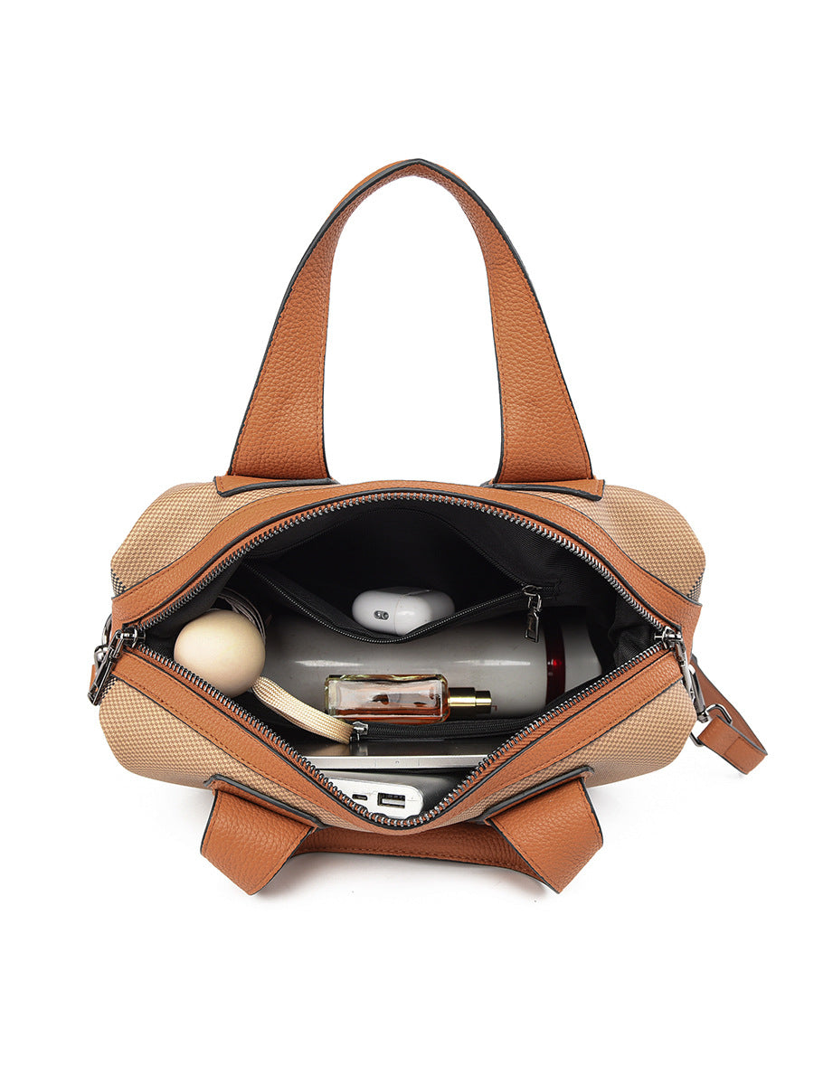 Women's Fashion Boston Simple Large Capacity Plaid Women's Handbag