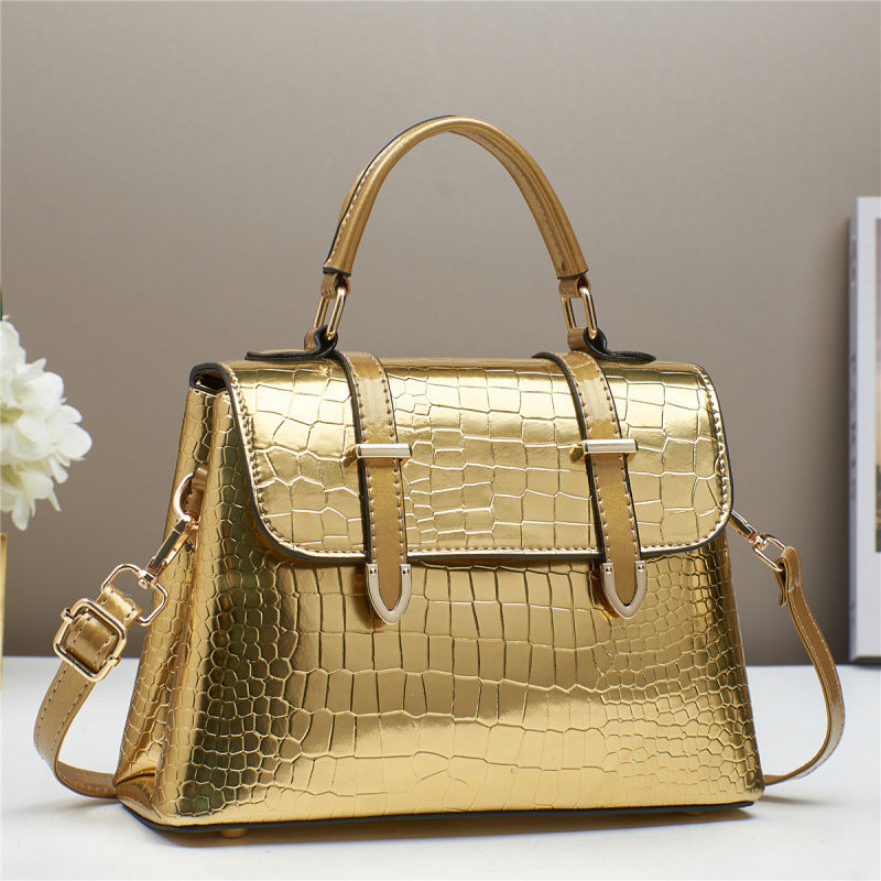 Comfortable Women's Crocodile Pattern Bright Leather Women's Shoulder Bag