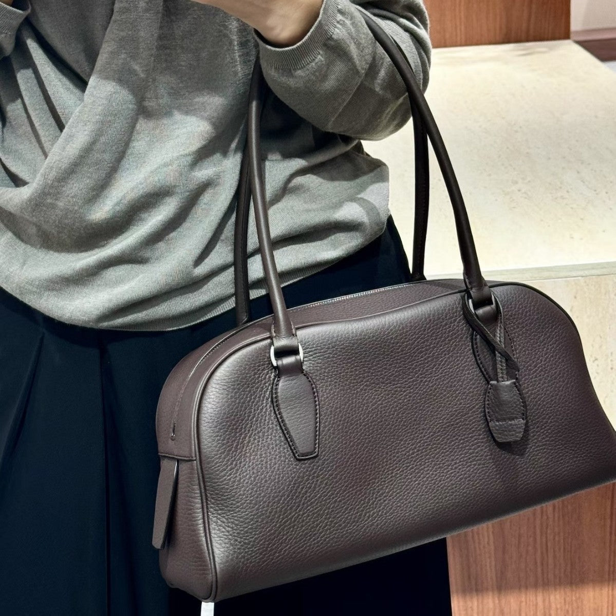 Women's Bowling Minimalist High Sense Top Layer Cowhide Fashion Women's Shoulder Bag