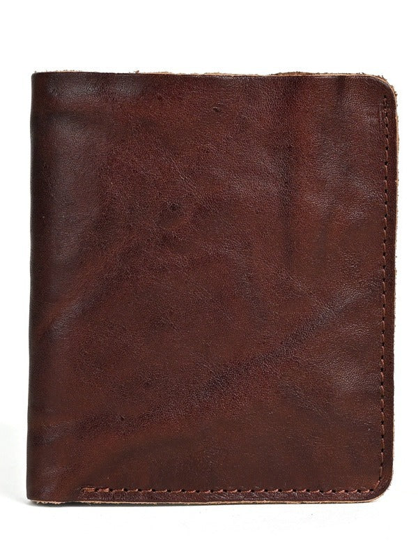 Men's Vegetable Tanned Cowhide First Layer Pure Leather Distressed Pleated Simple Men's Wallet
