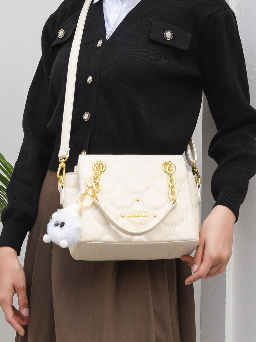 Women's Genuine Leather Diamond Plaid Chain Women's Messenger Bag