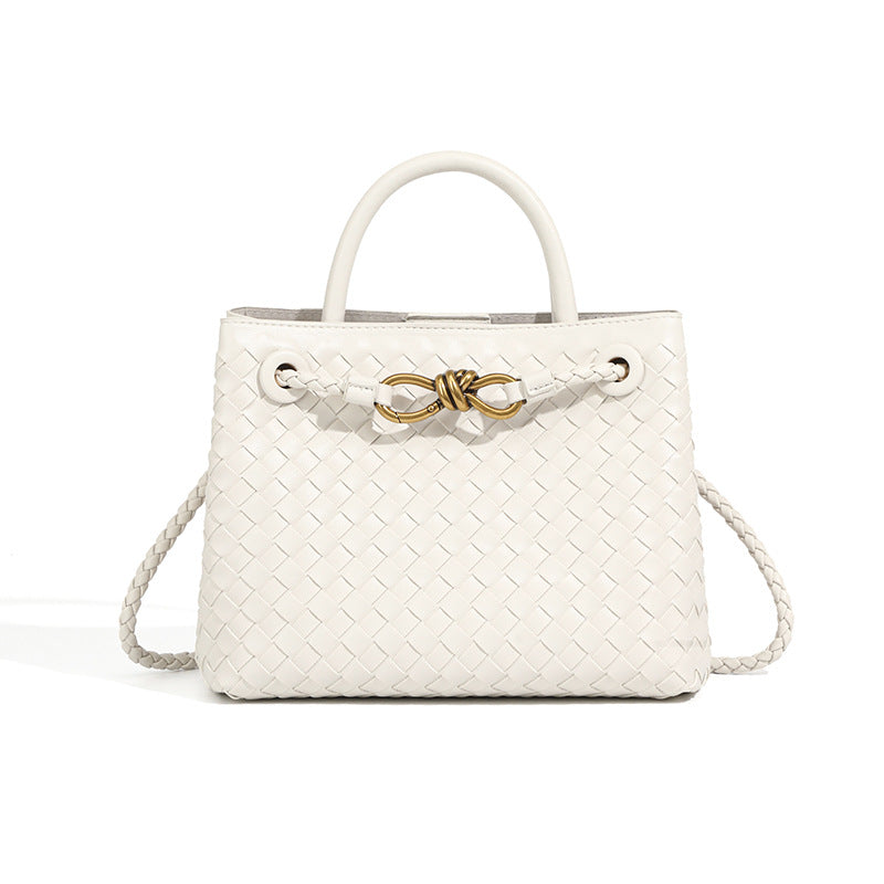 Women's Style Woven Metal Cord Fastener Portable Tote Bags