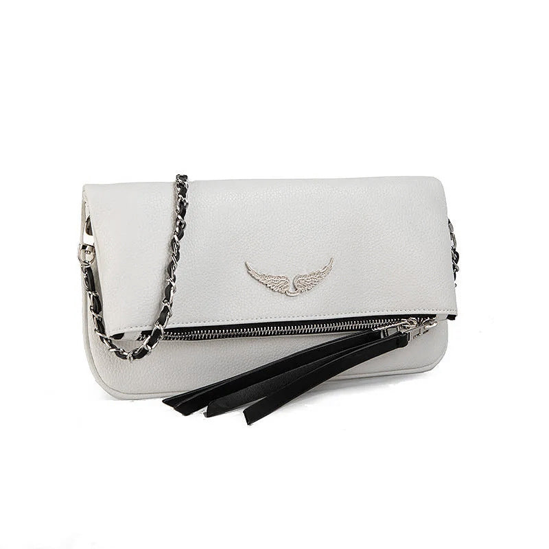 Women's Black Wings Chain Genuine Leather Bags