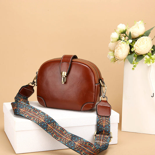 Women's First Layer Cowhide Triple Zipper Genuine Leather Large Small Square Bags