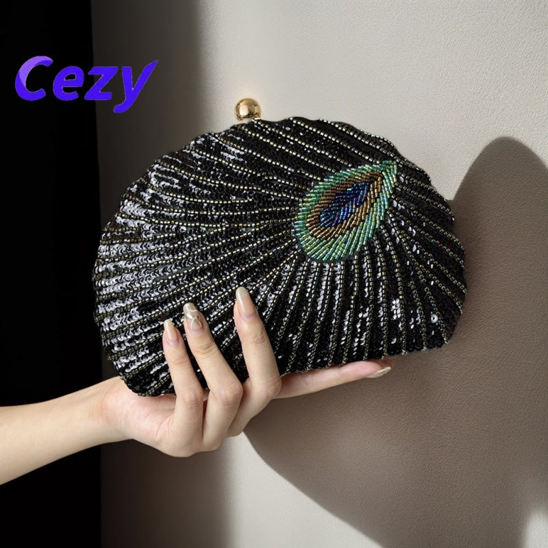 Style Peacock Sequined Embroidery Cheongsam Formal Dress One Dinner Bag