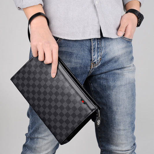 Men's Nica Danton Plaid Business Portable Leather Men's Clutch