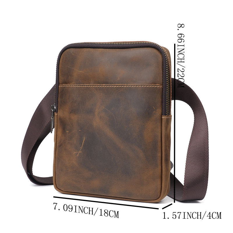 Men's Crazy Horse Leather Fashion Genuine Retro Trendy Large Men's Shoulder Bag