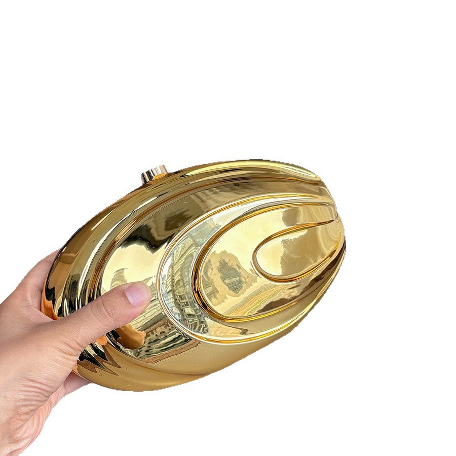 Retro Advanced Mirror Polishing Process Oval Clutch Glossy Three-dimensional Metal Bags