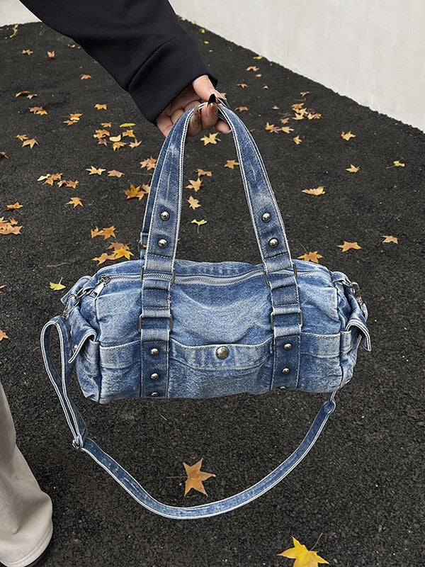Women's Rivet Boston Denim Korean Chic Unique Women's Shoulder Bag