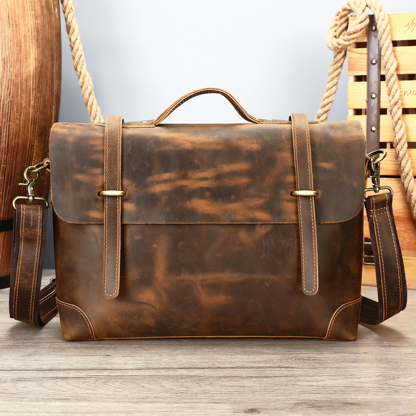 Men's Leather Fashion Crazy Horse First Layer Cowhide Men's Shoulder Bag
