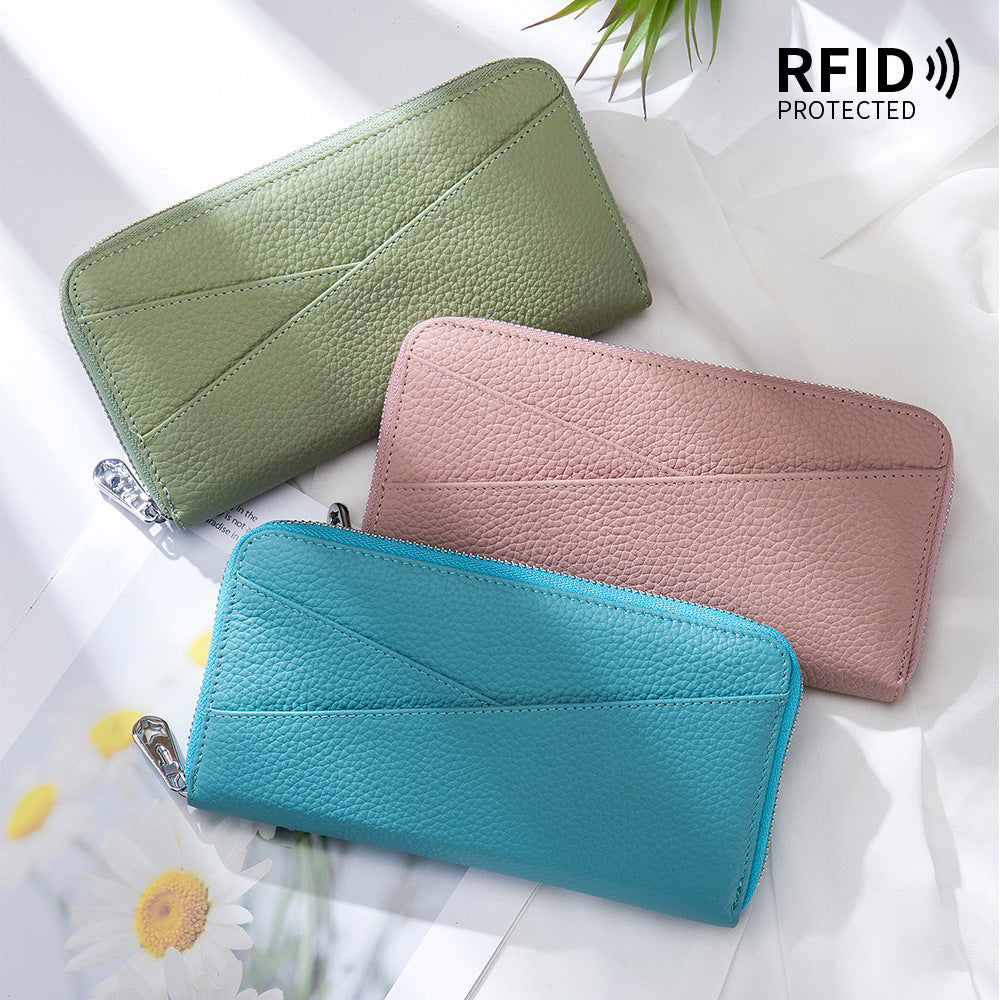 Women's Long Large Capacity First Layer Cowhide Expanding Genuine Leather Fashion Card Holder